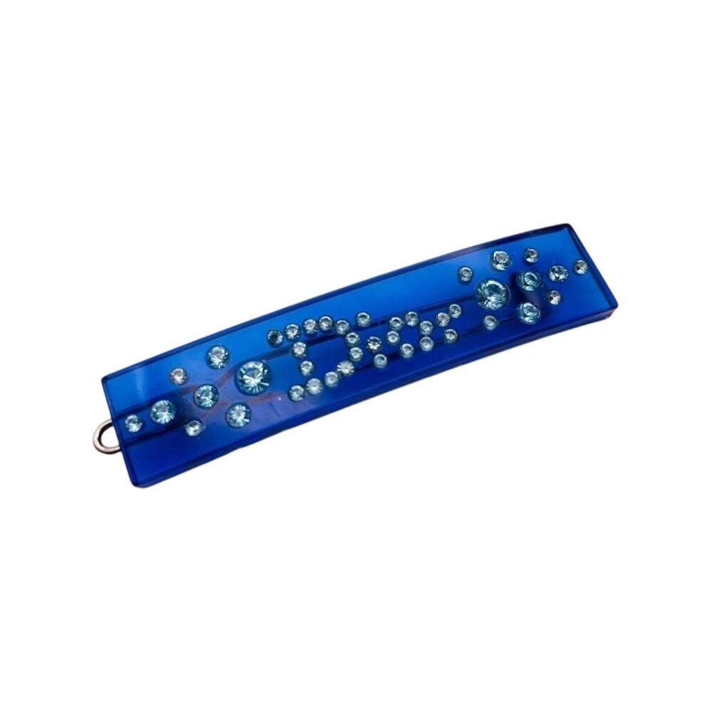 Christian Dior Vintage Blue Lucite Crystal Rhinestone Logo Hair Clip Barrette